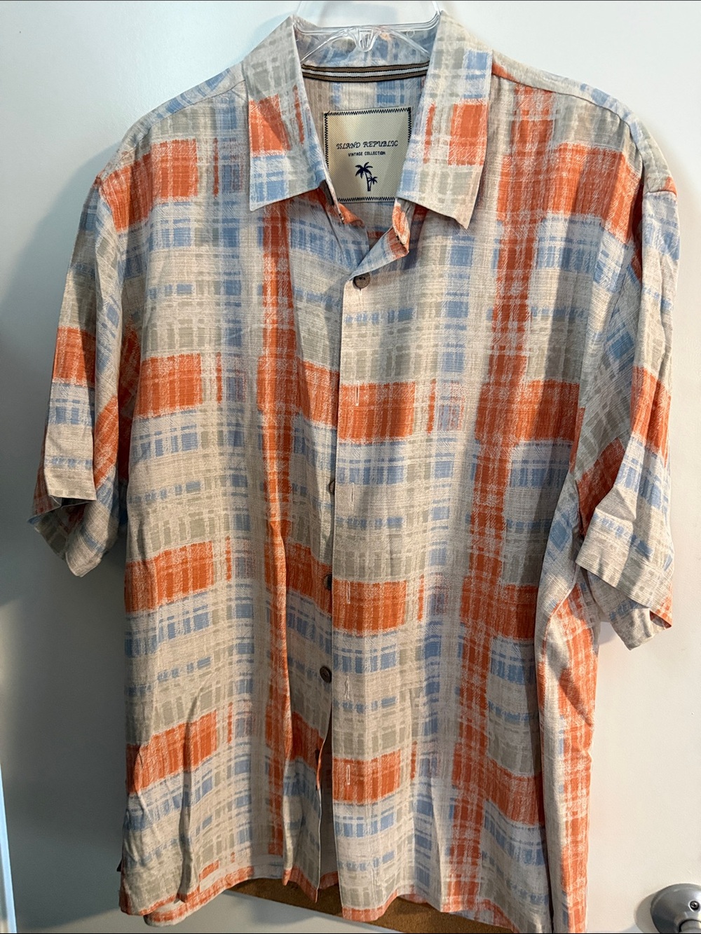 Island Republic Orange & Light Blue Plaid Short Sleeve Button-Up